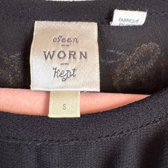 Seen Worn Kept Black Embroidered Sheer Blouse Women’s Small Boho Floral Festival - Picture 4 of 6